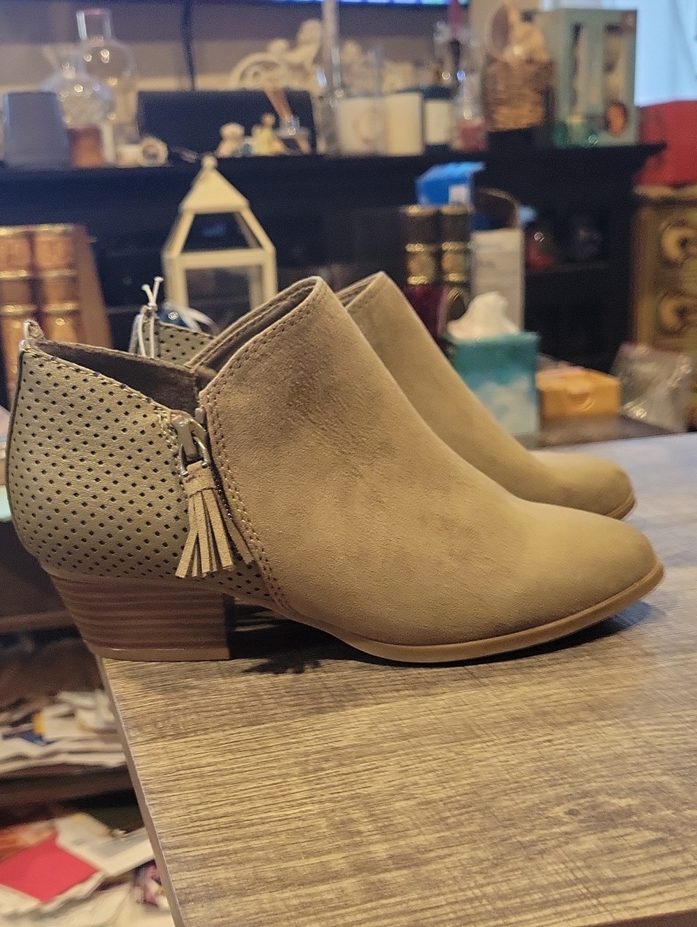 NWT Faux Suede Taupe Booties  Sz.6/ Low Heel/ Never Wore